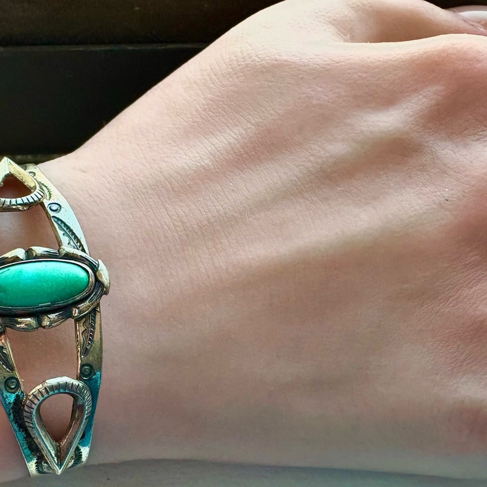 Vintage Bell Trading Post Sterling Silver and Navajo turquoise cuff bracelet